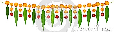 Indian traditional mala garland mango leaves and orange flowers Vector Illustration