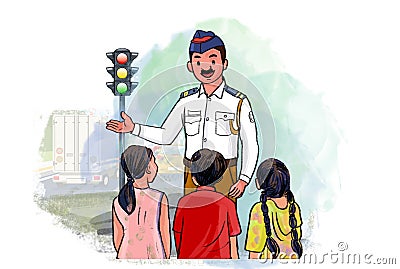 Indian traffic officer Illustration form Indian Artist Stock Photo