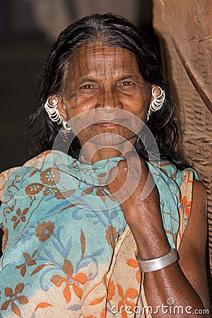 Indian tribal woman with earrings and tatto face Editorial Stock Photo