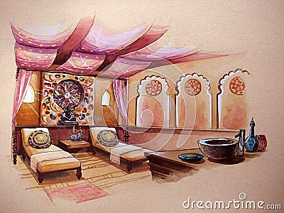 Indian, turkey spa design perspective drawing Stock Photo