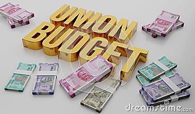 Indian Union Budget Concept with INR Rupee Notes - 3D Illustration Stock Photo
