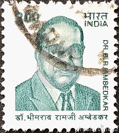 The Indian used stamp dedicated Dr. B.R. Ambedkar 1891-1956. Editorial Stock Photo