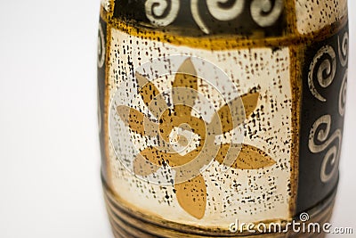 Indian vase hand-maid, vintage hand-painted on a white Stock Photo