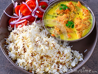 Indian vegetarian meal - punjabi kadi and rice Stock Photo