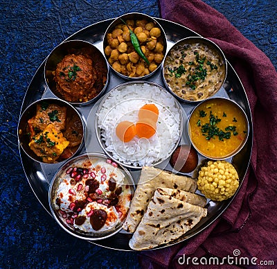 Indian vegetarian thali - Punjabi main course Stock Photo