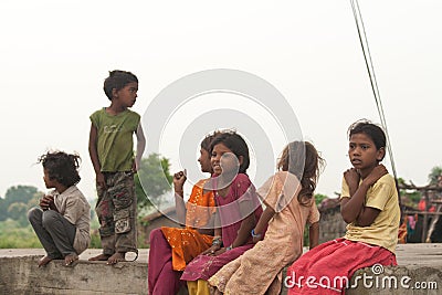 Indian Village children near Indore india Editorial Stock Photo