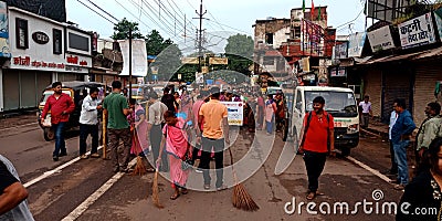 indian village farmers on road during Gandhi jayanti national events in India 2 Oct 2019 Editorial Stock Photo