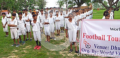 Indian village small girls footbal team Editorial Stock Photo