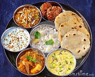 Indian vrat thaali -glutenfree meals served during festival Stock Photo