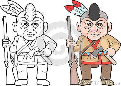 Indian warrior, funny image Vector Illustration