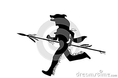 Indian warrior running with spear Stock Photo