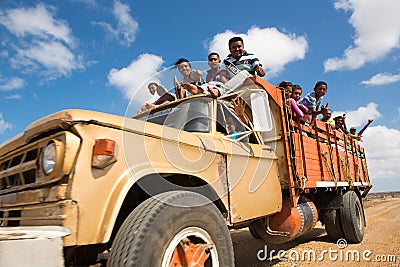 Indian Wayuu traveling on a truck in La Guajira Editorial Stock Photo