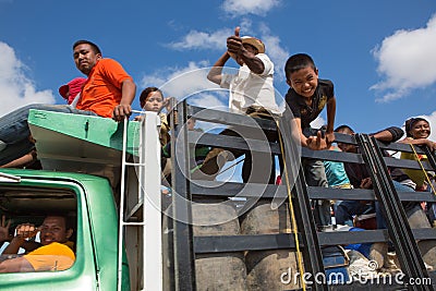 Indian Wayuu traveling on a truck in La Guajira Editorial Stock Photo