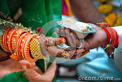 Indian wedding couples holding hands Stock Photo