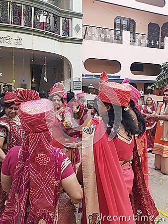 Indian Wedding Dance with Dhol Dandiya Editorial Stock Photo