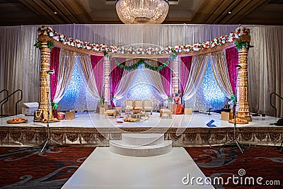 Indian wedding mandap with flowers and decor Stock Photo