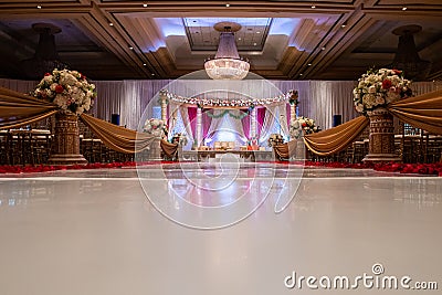 Indian wedding mandap with flowers and decor Stock Photo