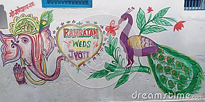 Indian wedding wall design painting Editorial Stock Photo