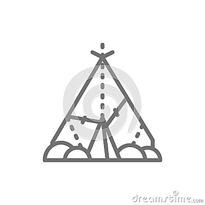 Indian wigwam, prehistoric house, primitive home line icon. Vector Illustration