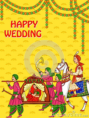 Indian woman bride in wedding ceremony of India Vector Illustration