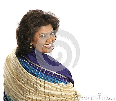 Indian Woman Colorful Shawl Stock Photo