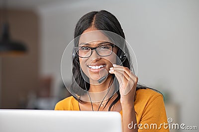 Indian woman customer care representative Stock Photo