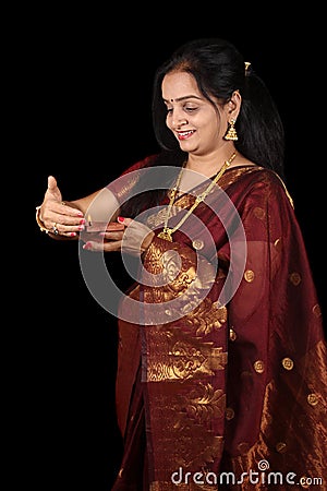 Indian Woman with Diwali Lamp Stock Photo