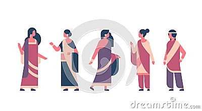 Indian woman group wearing national traditional clothes hindu women celebration concept female cartoon character full Vector Illustration