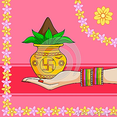 Indian woman holding kalash on hand Vector Illustration