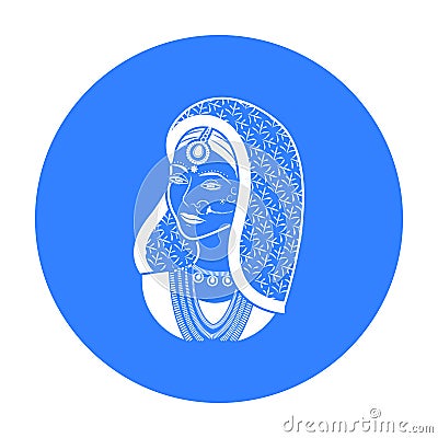 Indian woman icon in black style isolated on white background. India symbol stock vector illustration. Vector Illustration