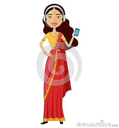 Indian woman operator avatar customer call center concept vector illustration Vector Illustration