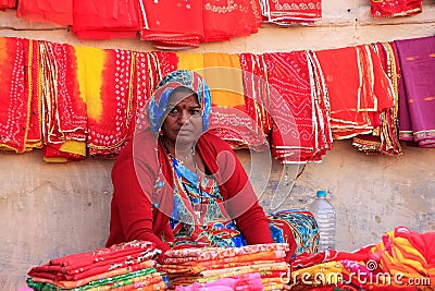 Indian woman selling cloth, Sadar Market, Jodhpur, India Editorial Stock Photo