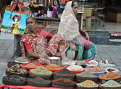 Indian woman selling spices at Charminar, Hyderabad Editorial Stock Photo