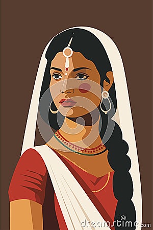 Indian woman in traditional costume. Vector illustration in flat style. Indian girl in national dress Cartoon Illustration