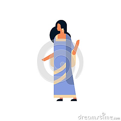 Indian woman wearing national traditional clothes sari hindu female cartoon character full length isolated flat Vector Illustration