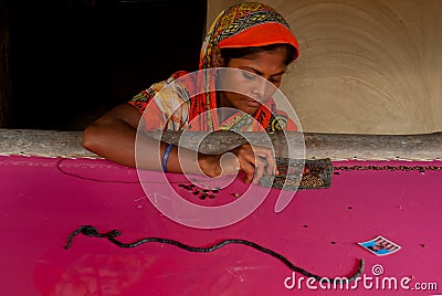 Indian Woman weaving Editorial Stock Photo