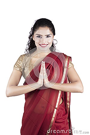 Indian woman with welcoming pose Stock Photo