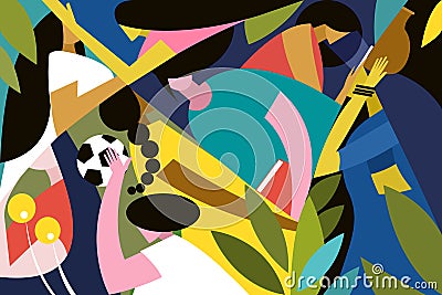 Abstract illustration of Indian women representing different walks of like Vector Illustration