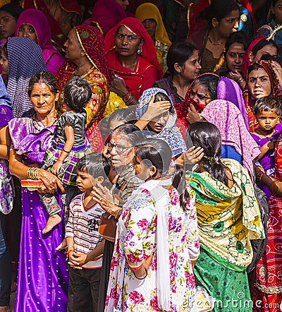 Indian women queue up for entrance to the annual Navrata Festival Editorial Stock Photo