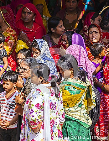 Indian women queue up for entrance to the annual Navrata Festival Editorial Stock Photo