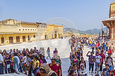 Indian women queue up for entrance to the annual Navrata Festival Editorial Stock Photo