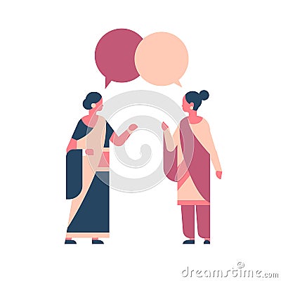 Indian women wearing national traditional clothes hindu woman chat bubble communication concept female cartoon character Vector Illustration