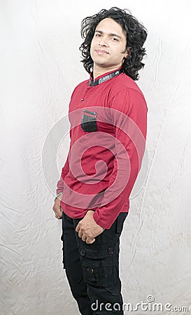 Indian young model wearing red kurta Stock Photo