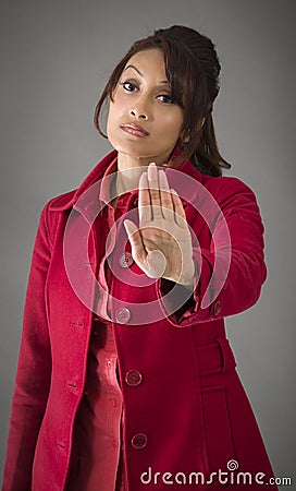 Indian young woman showing stop gesture Stock Photo