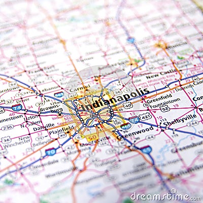 Indiana Highway Map Close up Stock Photo