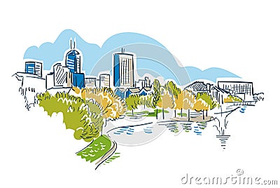 Indiana Indianapolis vector sketch line usa landscape hand drawn Stock Photo
