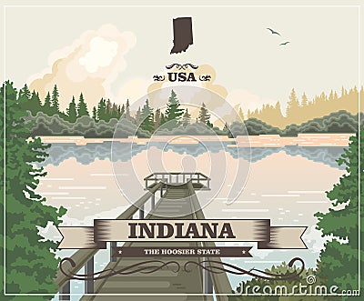 Indiana state. The hooster state. United States of America. Postcard from Indianapolis. Travel vector Vector Illustration