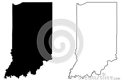 Indiana IN state Maps. Black silhouette and outline isolated on a white background. EPS Vector Vector Illustration