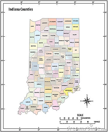 Indiana state outline administrative and political vector map in color Vector Illustration