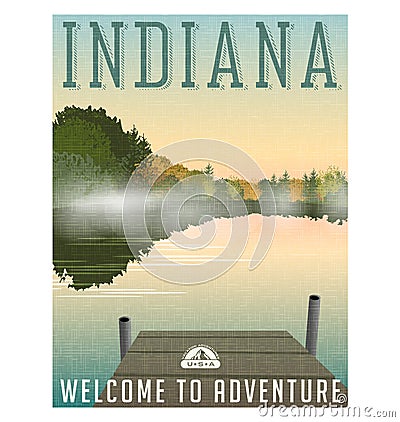 Indiana travel poster or sticker. Vector Illustration